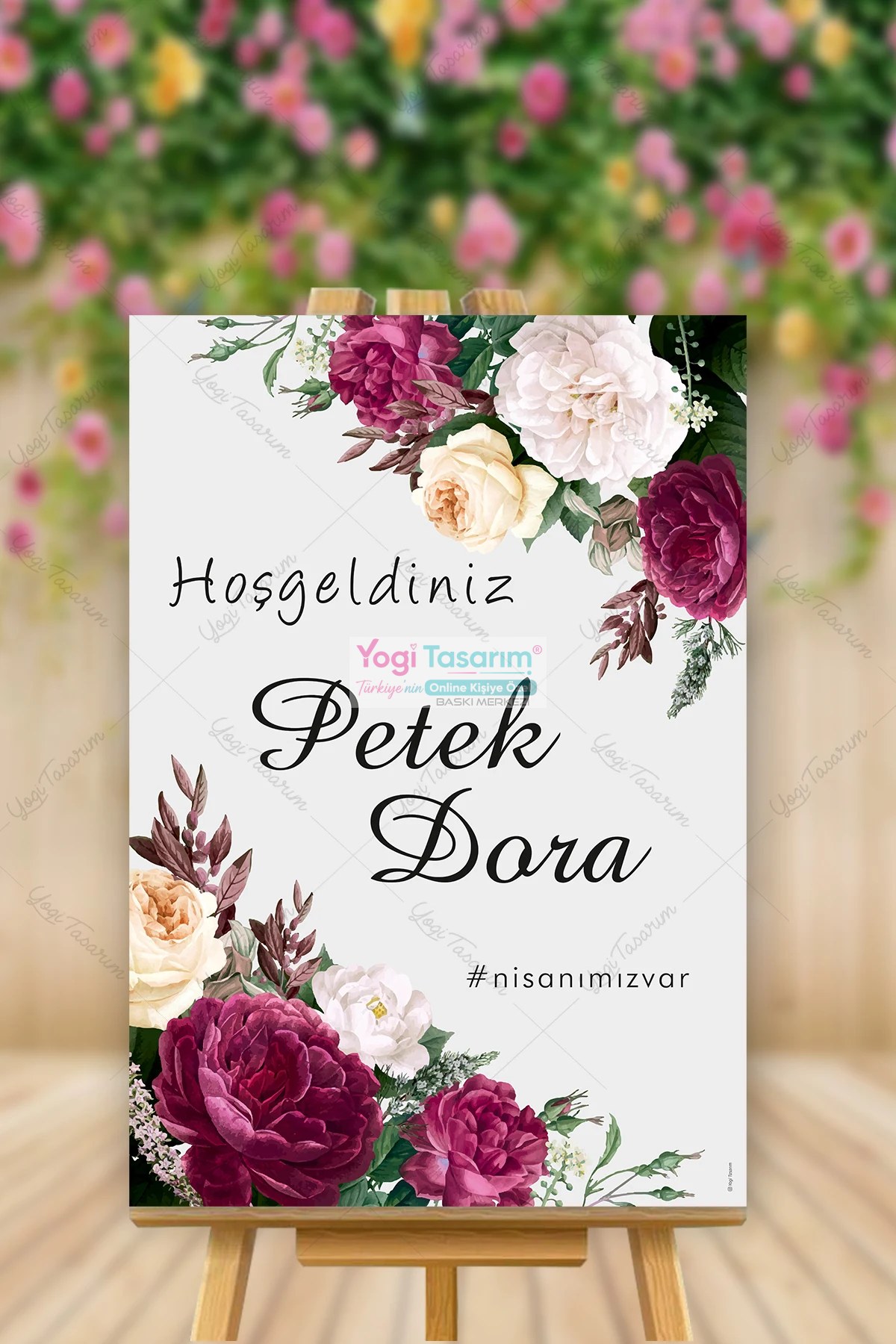 Mor Çiçek Nişan Karşılama Panosu